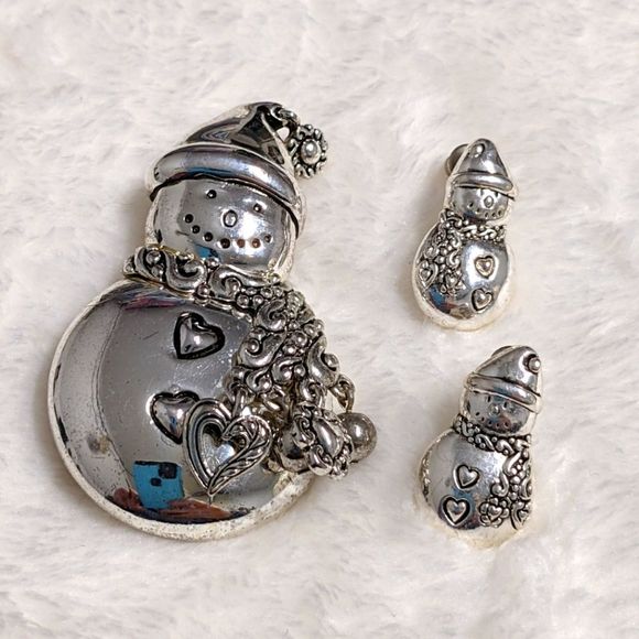 Christmas Holiday Snowman Brooche/Pendant & Pierced Earrings - Picture 4 of 8